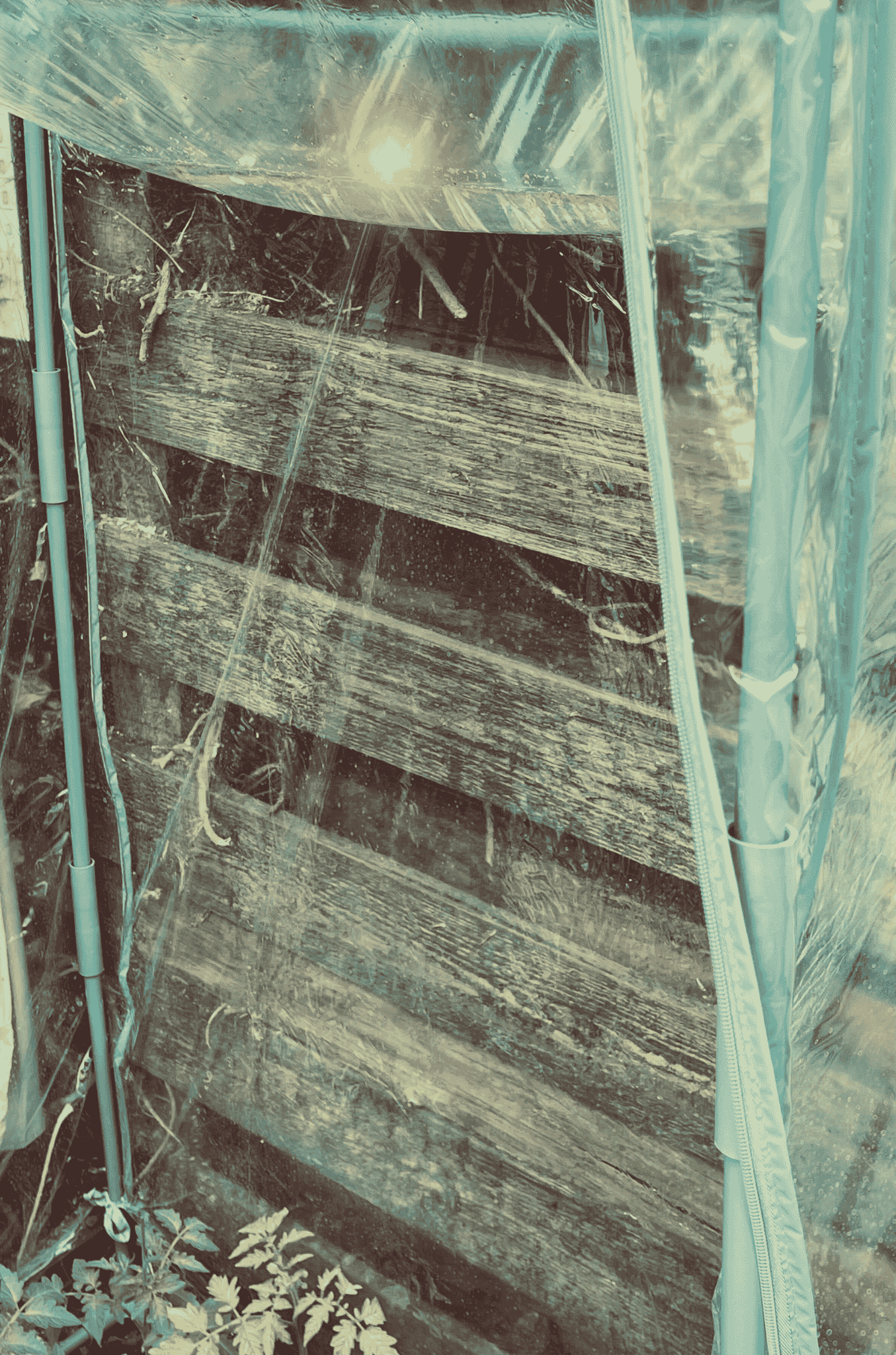 “Tuinkastje met stilstaand regenwater – symbool voor innerlijke stroming die zachtjes wordt losgemaakt.”