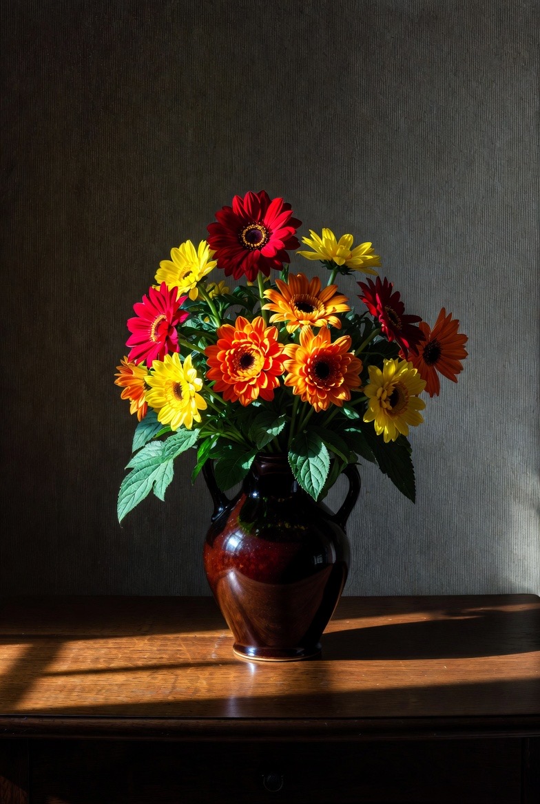 Germini Levensernergie mix geel oranje rood boeket gelb yellow und rot blumen strauss bloomfix